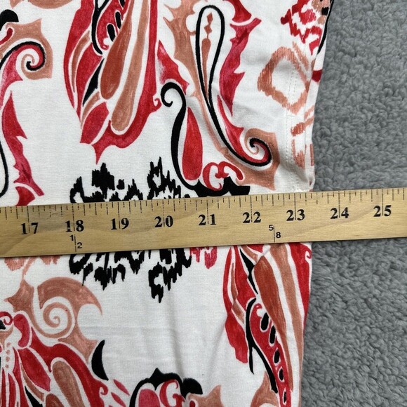 Chico’s Tunic Top Women’s 2 Paisley Ikat Stretch Knit Cap Sleeve Boho Blouse - Picture 11 of 15